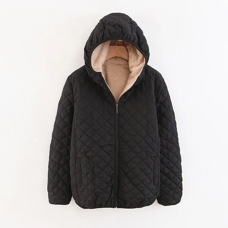 New Autumn Winter Women's Jacket Fur Lined Coat Lamb's Fleece Hood Warm Tops Korean Fashion Cotton Jacket Loose parkas