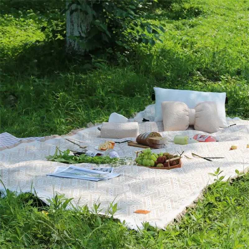 

Beach Blanket Cotton Crocheted 2023 Camping Outing Mat Apricot Ins Style Autumn Tour Picnic Camping Supplies Camping Mat 1psc
