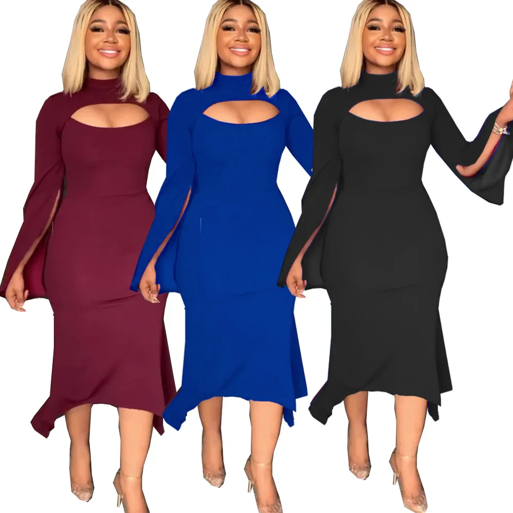 

Womens Autumn Solid Long Sleeve Dress Elegant Long Skirts for Weddings 2022 Womens Fashion Frocks for Women Night Dress Women