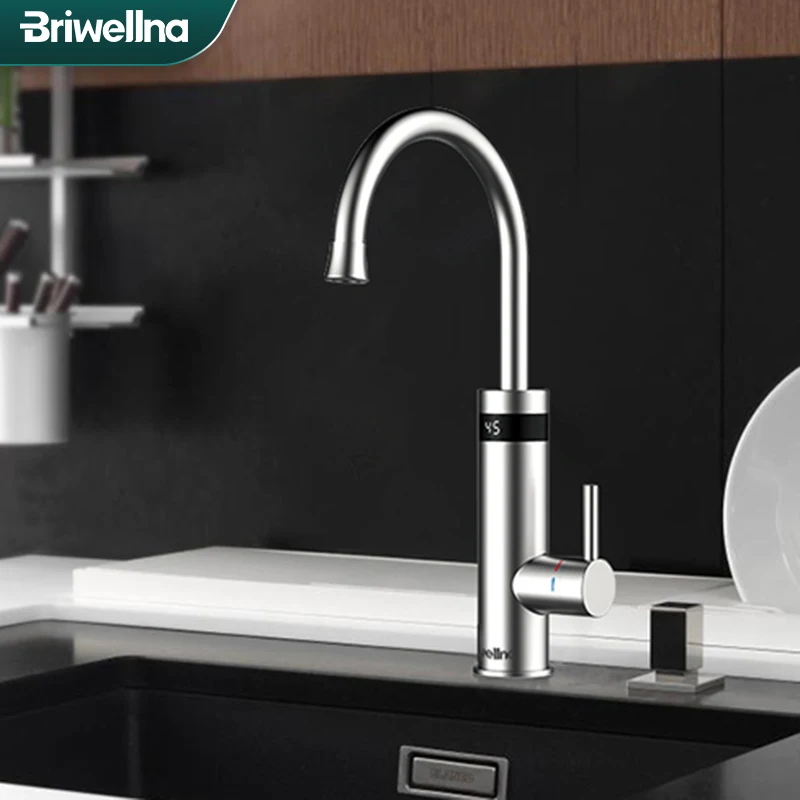 

Briwellna Water Heater Electric Kitchen Faucet 2 in 1 Swivel Mixer Tap Tankless Water Heating Electric Geyser 220V Flow Heater