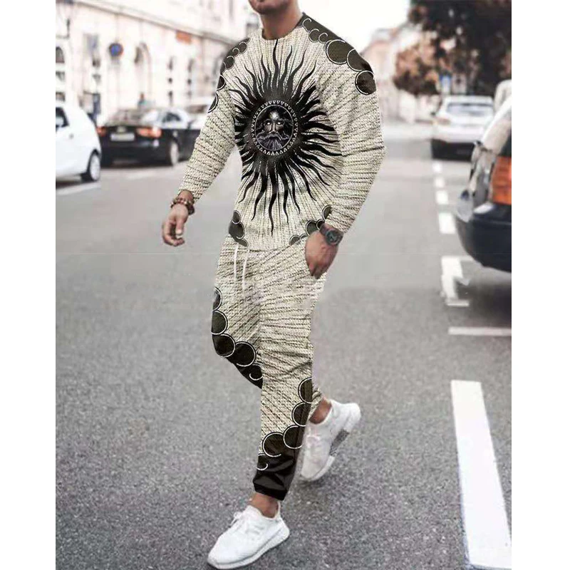 

Men T-Shirt Set Spring and Autumn Fashion Casual Plus Size Long Sleeve New 3D Animation Tracksuit Pants O-neck Sportswear Suit