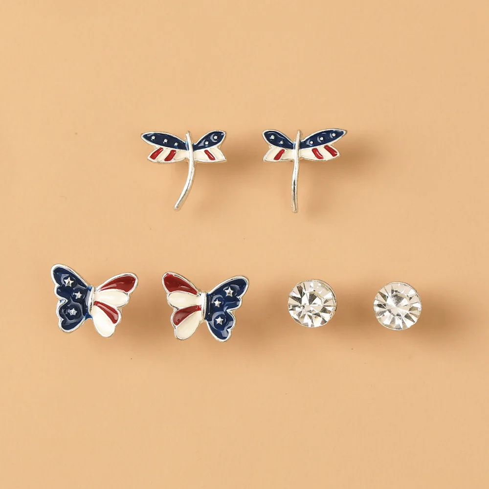 

3Pair/Set Fahion INS Butterfly Earrings For Women Dragonfly Animal Stud Ear Jewelry Girl's Simple Party Gifts 2022