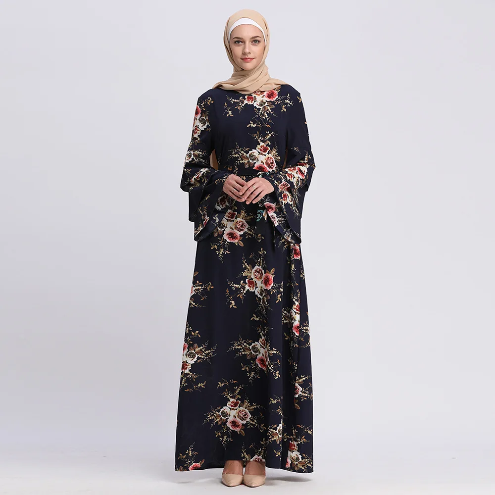 

Dubai Saudi Arabia Print Long Big Swing Dress Kaftan Autumn New Ladies Robe Middle East Muslim Fashion Abaya Turkey Caftan 2022