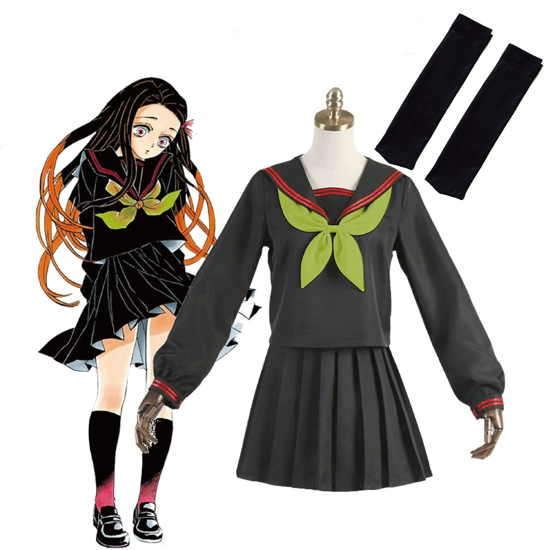

Anime New Type Demon Slayer Kamado Nezuko JK Suit Cloth 2022 Fashion School Uniform Women's Sailor Clothing Cosplay Costumes