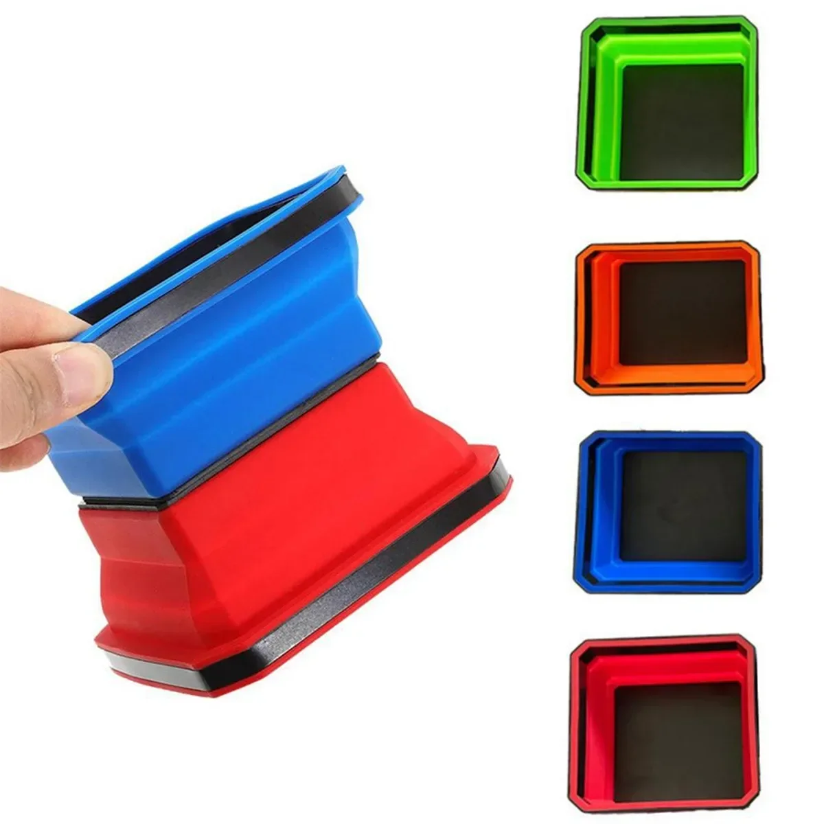 

4PCS Square Tray Silicone Screw Bowl Tools Magnetic Screw Parts Storage Box Magnetic Tray Plumber Carpenters Tool Organizer Box