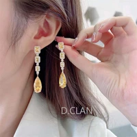 d clan water drop color zircon long sparkling stud earrings high quality elegant fashion jewelry gift for friends girlfriend