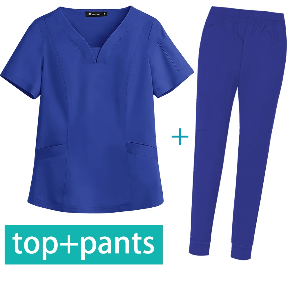 Women Men Medical Uniform Scrub Sets V Neck Top Pants Soft Lightweight Pocket Nursing Slim Suit Short Sleeve Nurse New | Тематическая