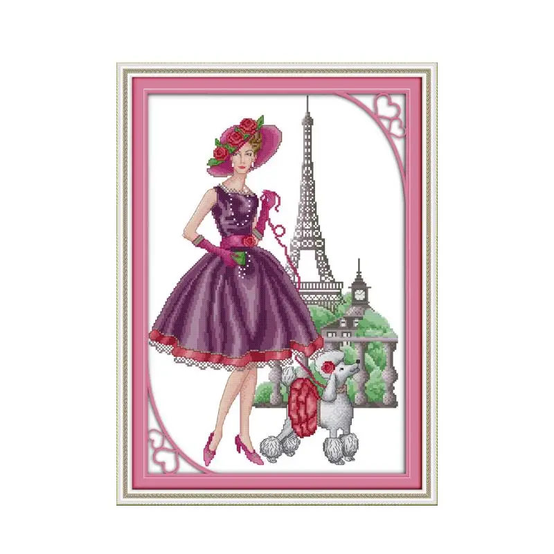 

Paris fashion cross stitch kit 18ct 14ct 11ct count printed canvas stitching embroidery DIY handmade needlework
