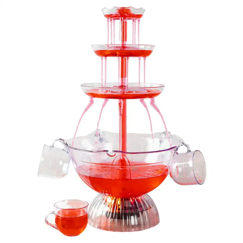 

2023 New 3-Tier Clear Drink Dispenser with Lighted Base and 5 Cups