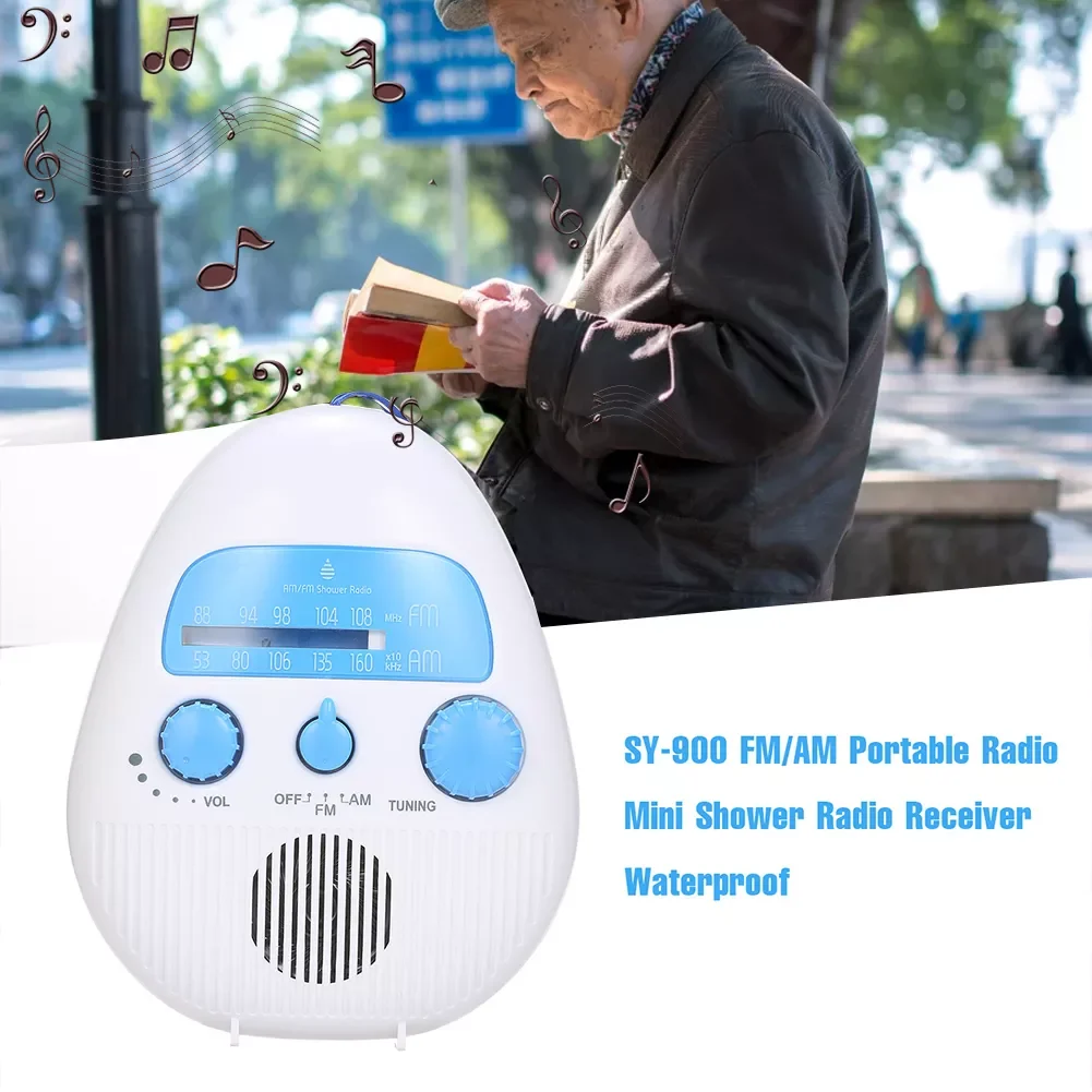 

Bathroom Waterproof Shower Radio Indoor Desktop ABS Electronic Alarm Clock Stereo Build In Speaker Multiband FM AM Portable Mini