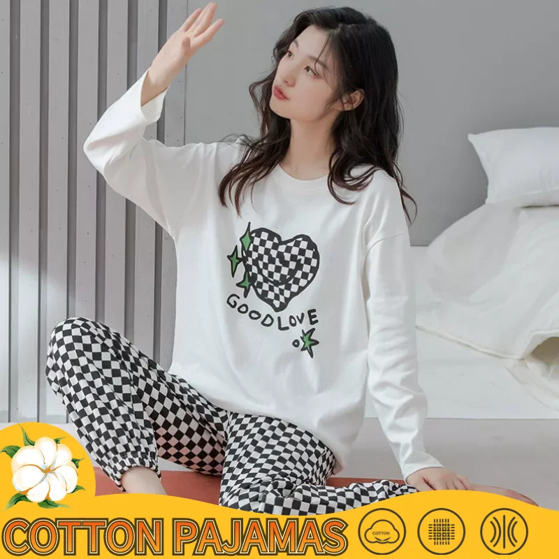 

Домашняя одежда для пар, ночная Осенняя Пижама, комплекты Mujer 2XL, одежда для сна, домашняя одежда, женская пижама, размер пижамы, Хлопковая жен...