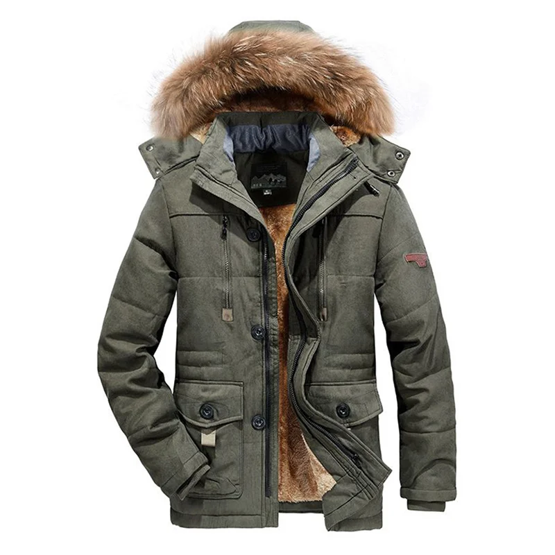 

Thick Parka Fleece Hooded Winter Jacket Military Cargo Jackets Mens Plus Size 6XL Velvet Warm Coat