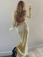elegant backless draped ruched maxi dress for women 2022 autumn sexy long sleeve bodycon slit dresses party club outfit clothes