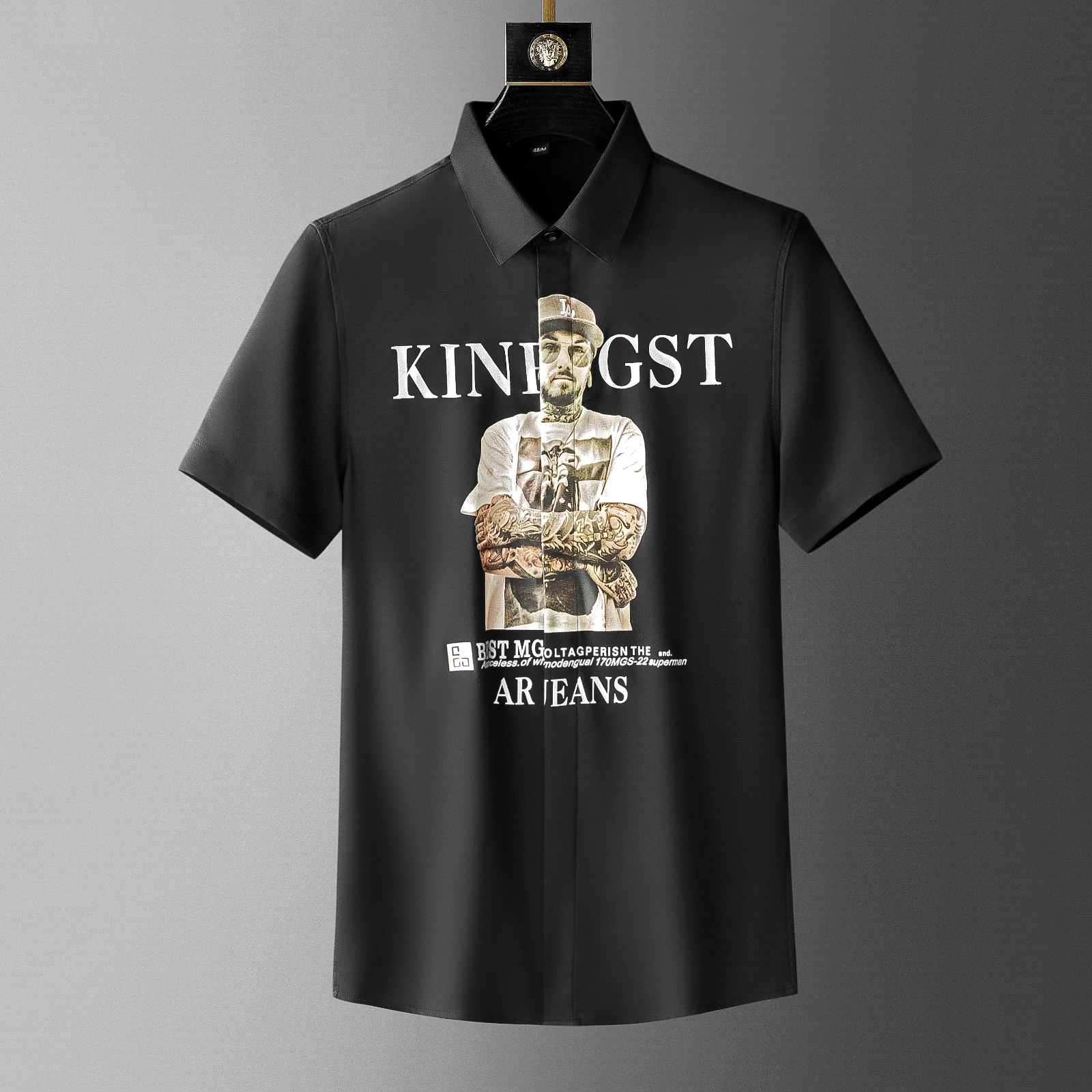 

2022 Summer Portrait Printed Shirts Men Short Sleeve Casual Shirt Social Business Formal Shirt Party Tuxedo Blouse Men Clothing