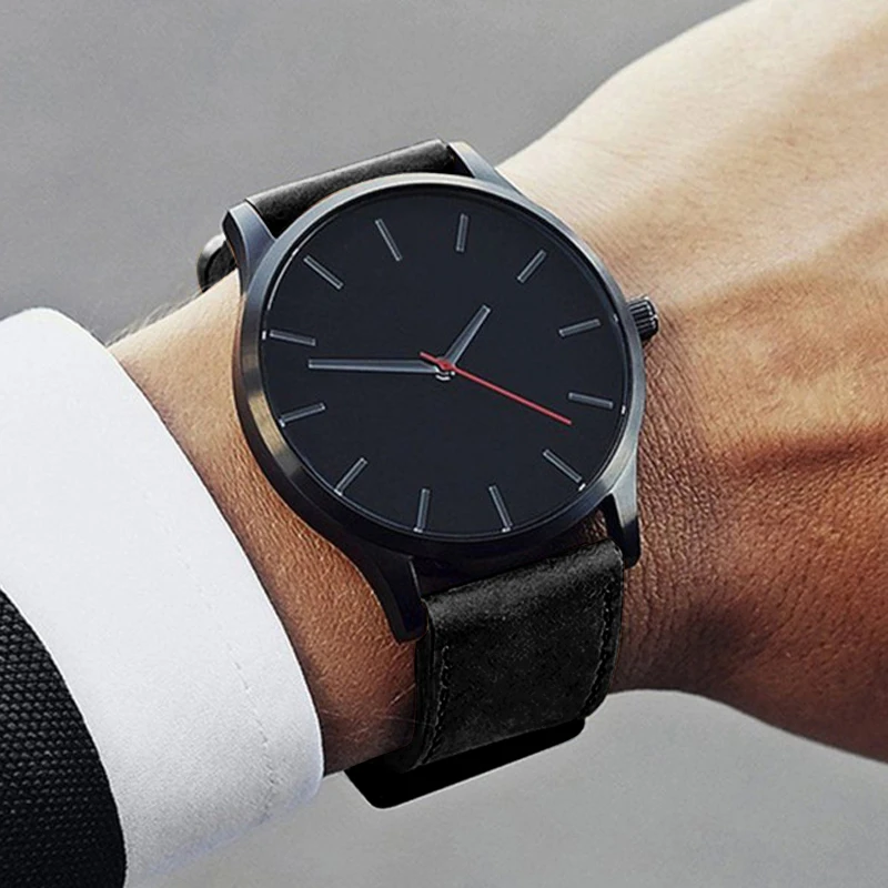Новинка 2022 Классические однотонные мужские часы с кожаным ремешком кварцевые в