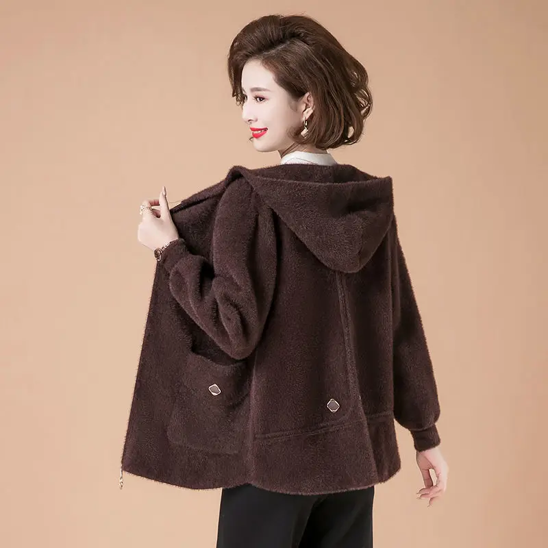 Женский вязаный кардиган с капюшоном элегантный свитер-куртка из искусственной