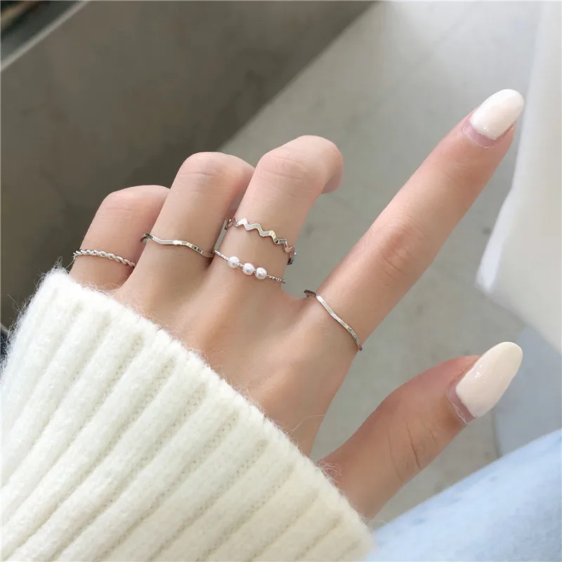 

5Pcs set Punk Finger Rings Minimalist Smooth Gold Sliver Color Geometric Metal Rings for Women Girls Party Jewelry