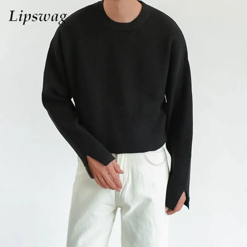 

Мужской трикотажный свитер с длинным рукавом, с разрезом