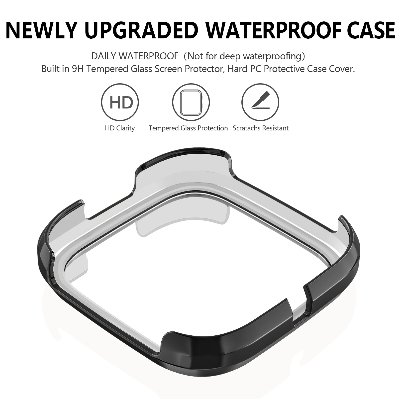 Glass Screen Protector Watch Case for Fitbit Versa 3/ Sense Tempered Cover Full Cover Bumper Shell for Fitbit Versa 3 Sense Case