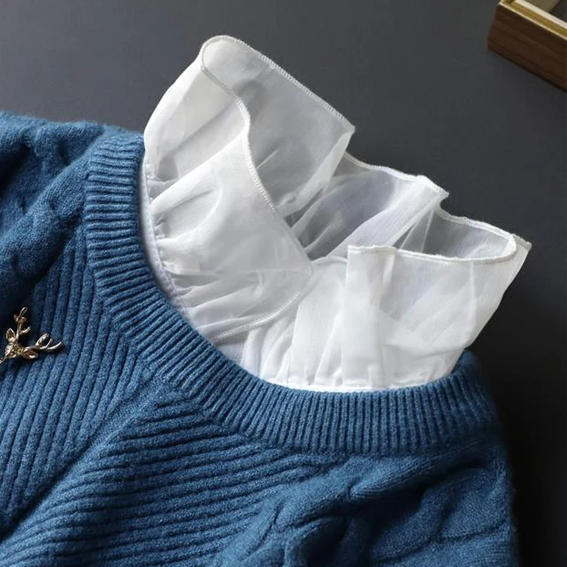 

Женская рубашка с ложным воротником, блузка со стоячим воротником и оборками, рубашка с ложным воротником, Женский хлопковый съемный Высоки...