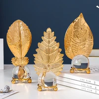 homhi golden leaves crystal ball decoration simple modern luxury study model room desktop metal home ornamento retro hbj 571