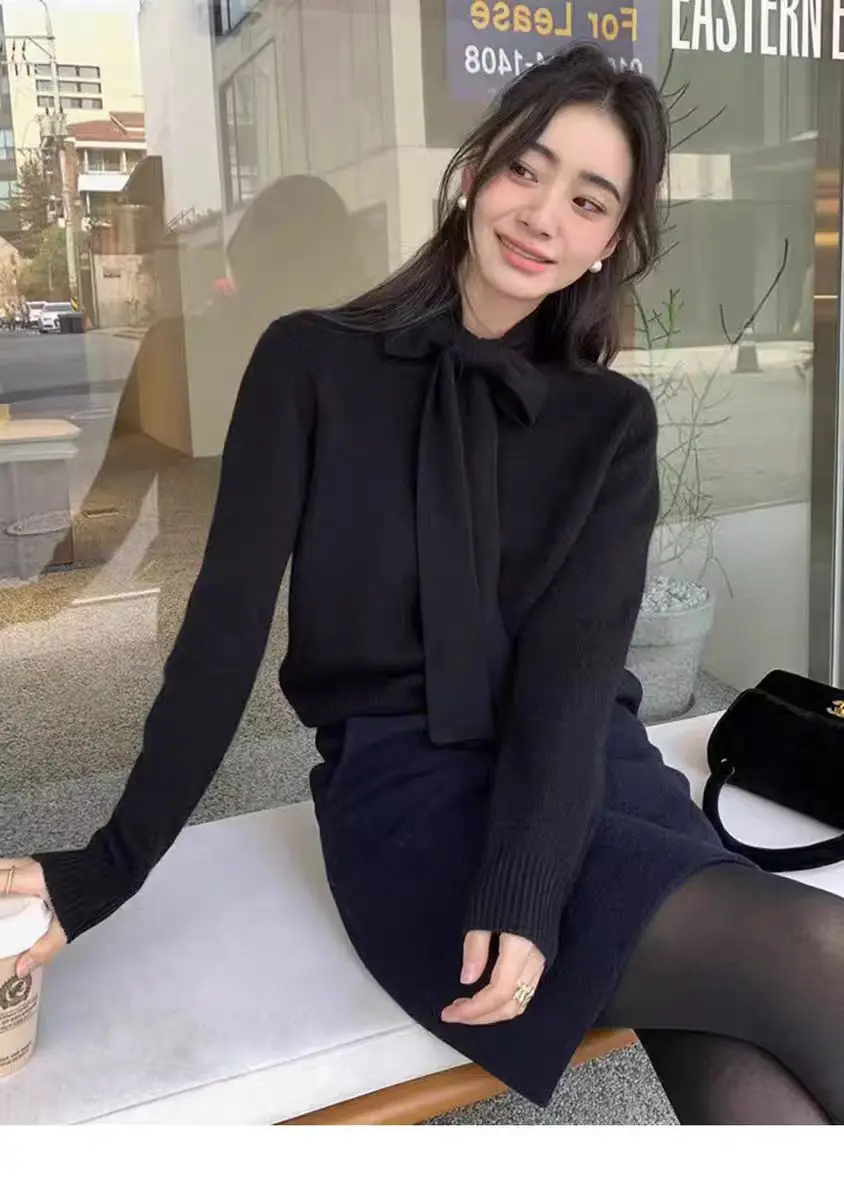 Женский свитер с кашемировой лентой Высококачественная рубашка низом осенние и