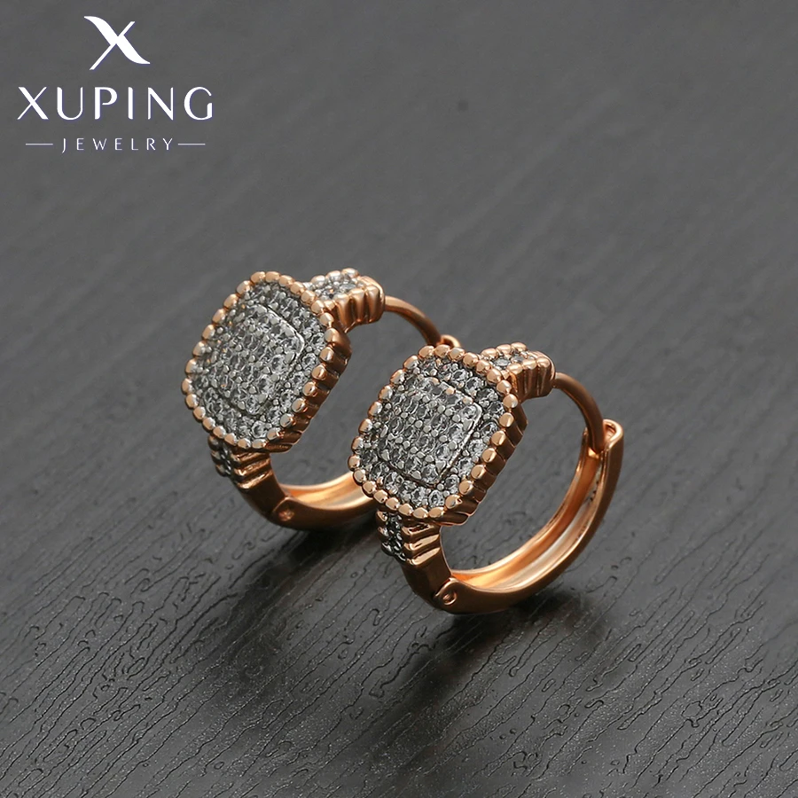 Xuping ювелирные изделия Новое поступление квадратные серьги Huggies золотого цвета