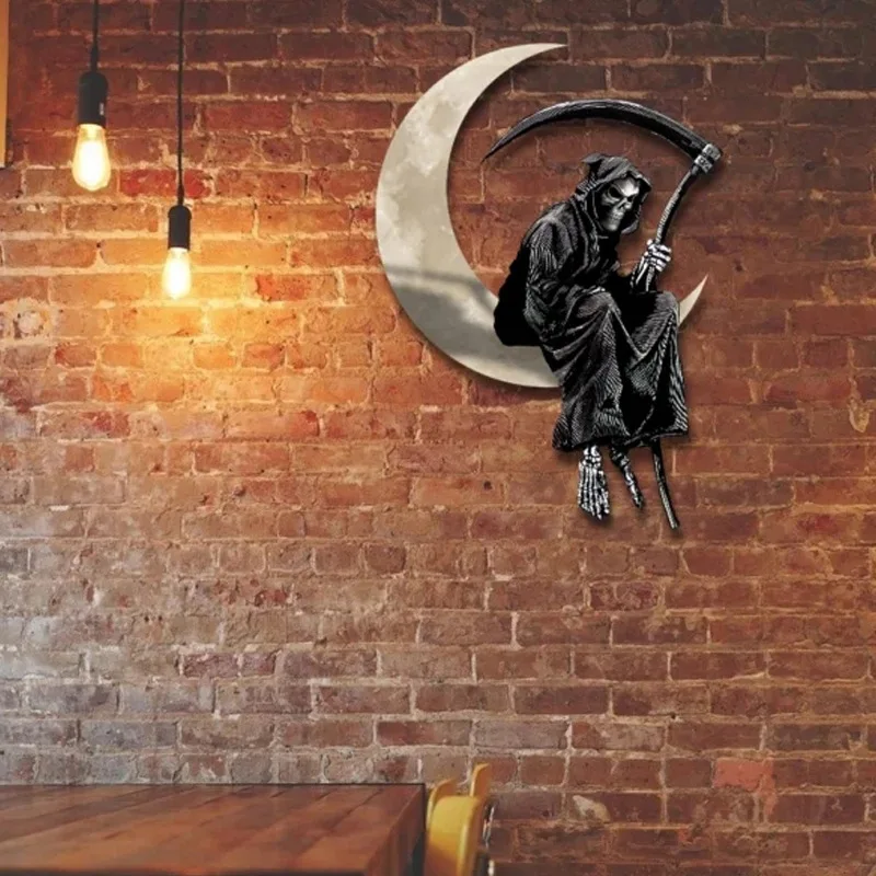 

2022 Хэллоуин Grim Reaper декор в виде Луны металлические винтажные садовые украшения настенное украшение привидения Декор дверной рамы