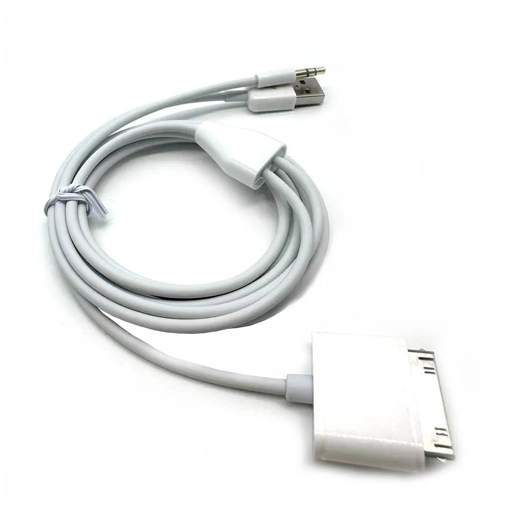1 шт., 30-контактный кабель для зарядки USB с разъемом 3,5 мм для автомобиля, для iPhone 44S, iPod NanoTouch, iPad 23, черныйбелый (art.: 3920d8cb2ec07) - 3920d8cb2ec07