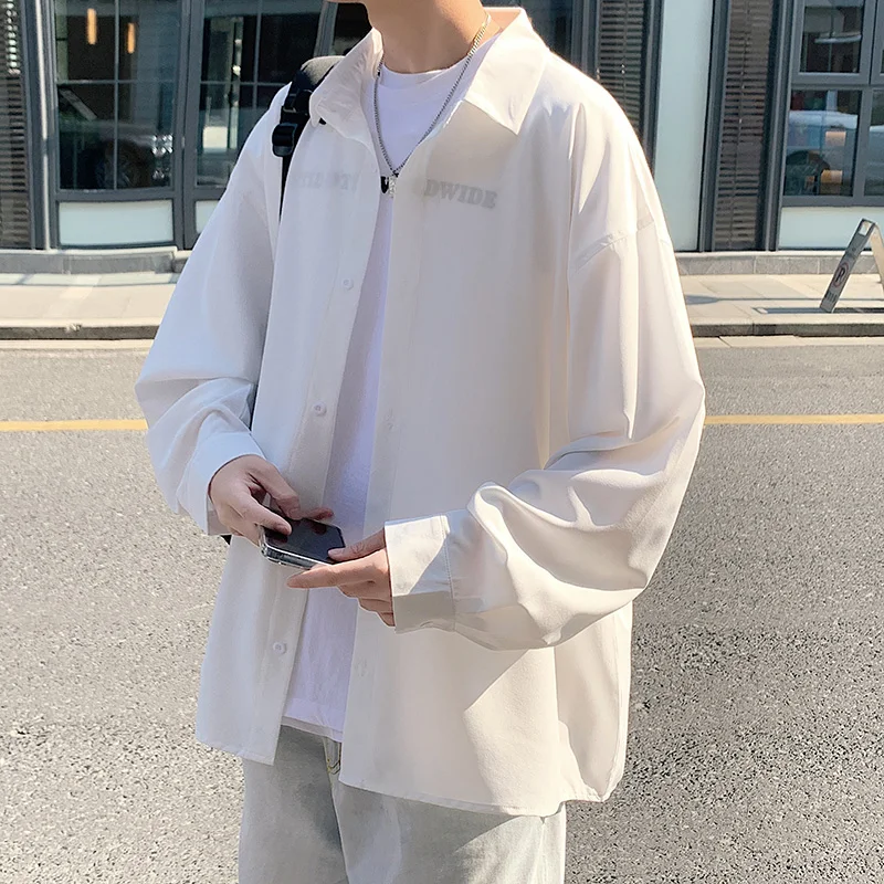 

Spring Autumn Long Sleeve Shirts Men Casual Loose Solid Shirt Man Korean Sytle Shirts
