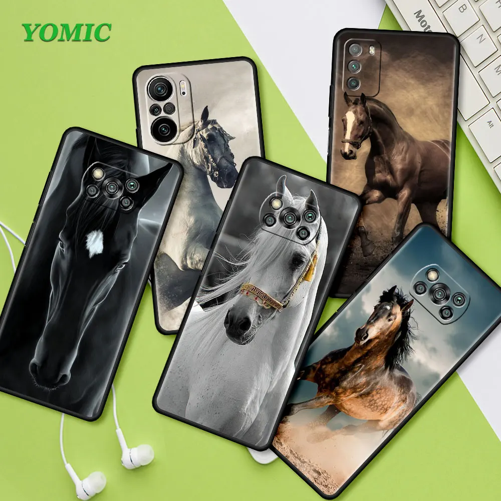

Soft Bags For Xiamo Mi Poco X3 NFC M3 11 Lite 11T 12 10T 9T F3 M4 Pro 5G Note 10 Black Cover Phone Case Animal Art Cool Horse
