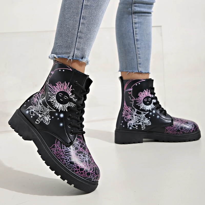 

2024 Women Flats Winter Shoes Platform Ankle Chelsea Boots New Trend Casual Motorcycle Boots Lace Up Gladiator Snow Mujer Botas