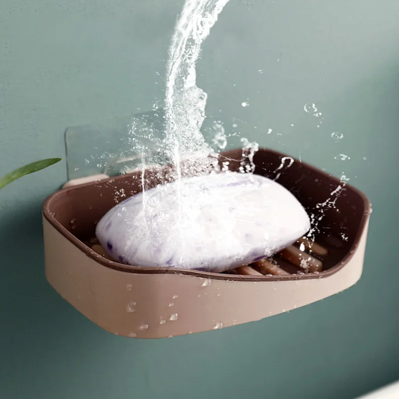 

Creative Soap Box Wall-mounted Suction Cup Soap Dish Free Punch Double Drain Rack Wall Mounted Oval Soap Box For Bathroom