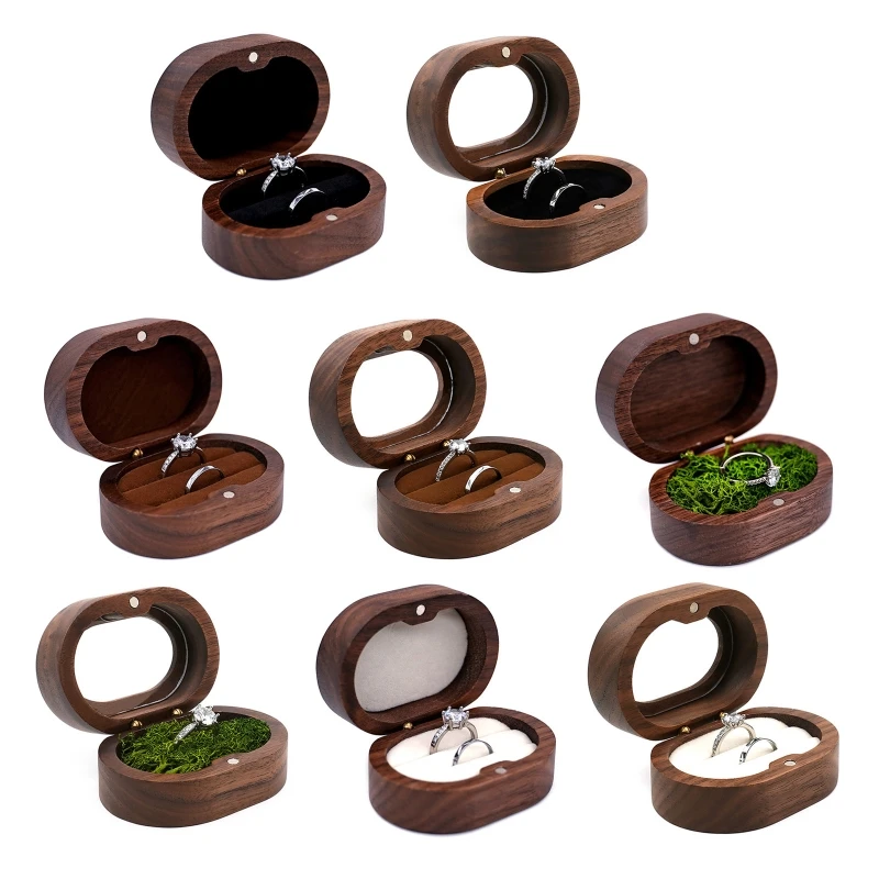 

Oval-shaped Solid Wood Ring Box Jewelry Storage Bag Wooden Gift Box Proposal