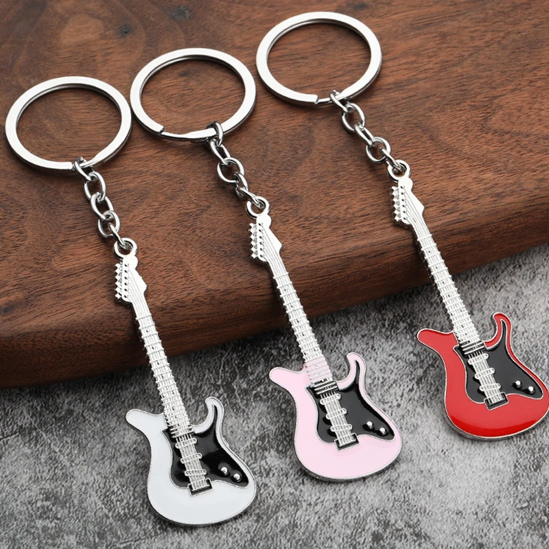 

Crative Colorful Fashion Guitar Musical Instrument Keychains Metal Handmade Motorcycle Bag Car Keychains Accessories Pendant