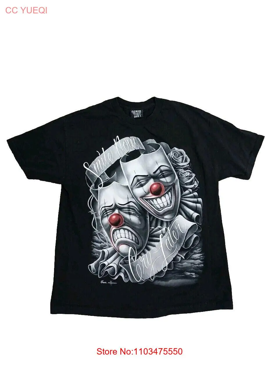 Смайлик сейчас плакать позже Драма маска Lowrider Chicano Art DGA футболка Размер XL