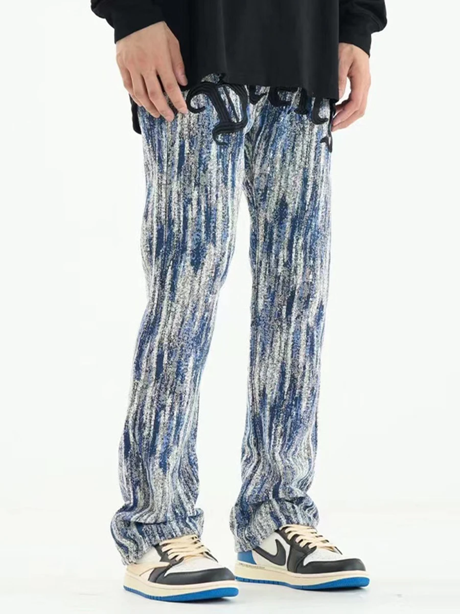 American High Street Letters Embroidered Casual Hip-hop Jeans Men INS Trendy Designer Retro Straight Pants Street Clothing MEN