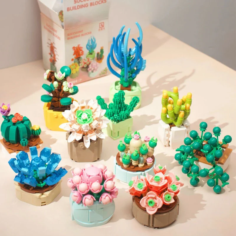 

Potted Plants Succulents Cactus Gypsophila Bonsai Tree Gardens Romantic Animal Building Blocks Classic Model Educational Toys