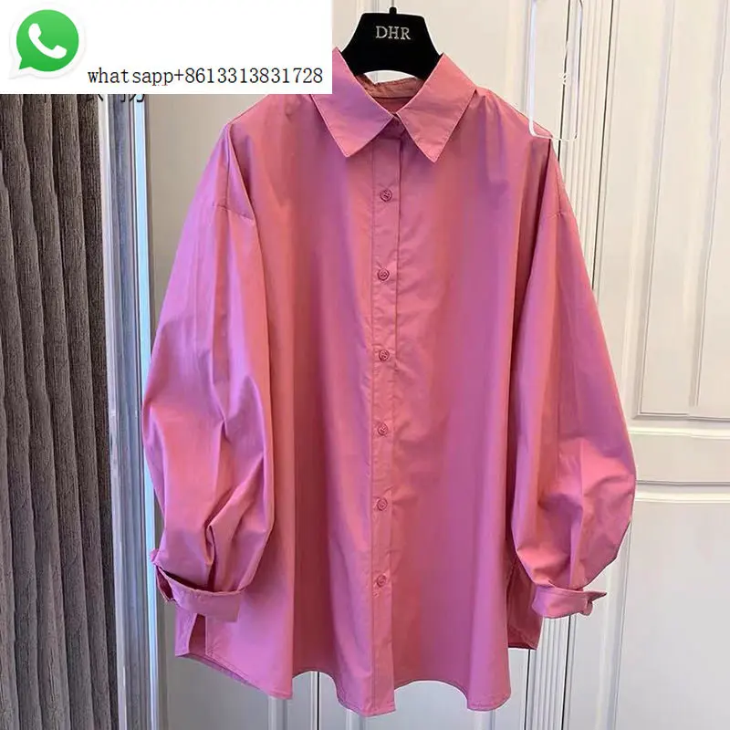 Shirt female South Korea 2023 autumn new loose everything long-sleeved pink slit shirt western style top coat
