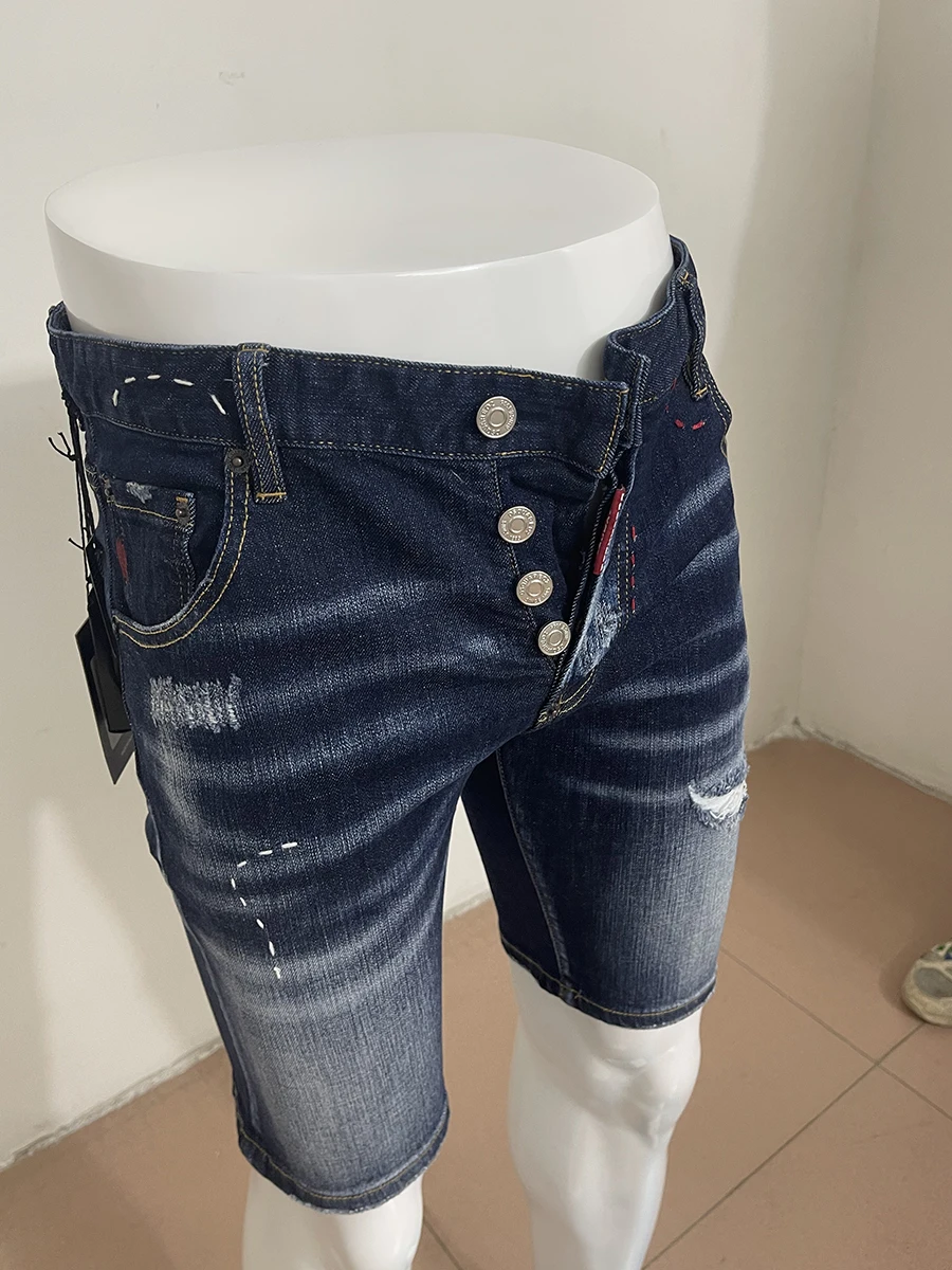 Summer 2023 new denim shorts man D2 jeans dark blue micro-spring wash daily simple paint point fashion