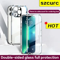 for iphone 13 pro max case new 360%c2%b0 full protection tempered magnetic adsorption glass phone sleeve iphone 11 12 phone cover