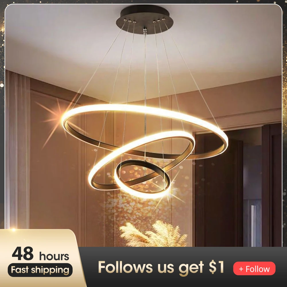 

Светодиодная люстра с 3 кольцами, современный потолочный светильник с регулируемой яркостью, освещение для столовой, светодиодный теплым белым светом