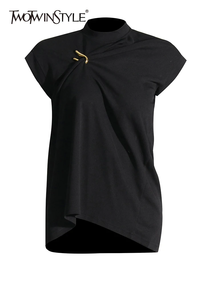 

Женский Свободный жилет TWOTWINSTYLE, Повседневный пуловер без рукавов со складками и воротником-стойкой, с блестками, на лето