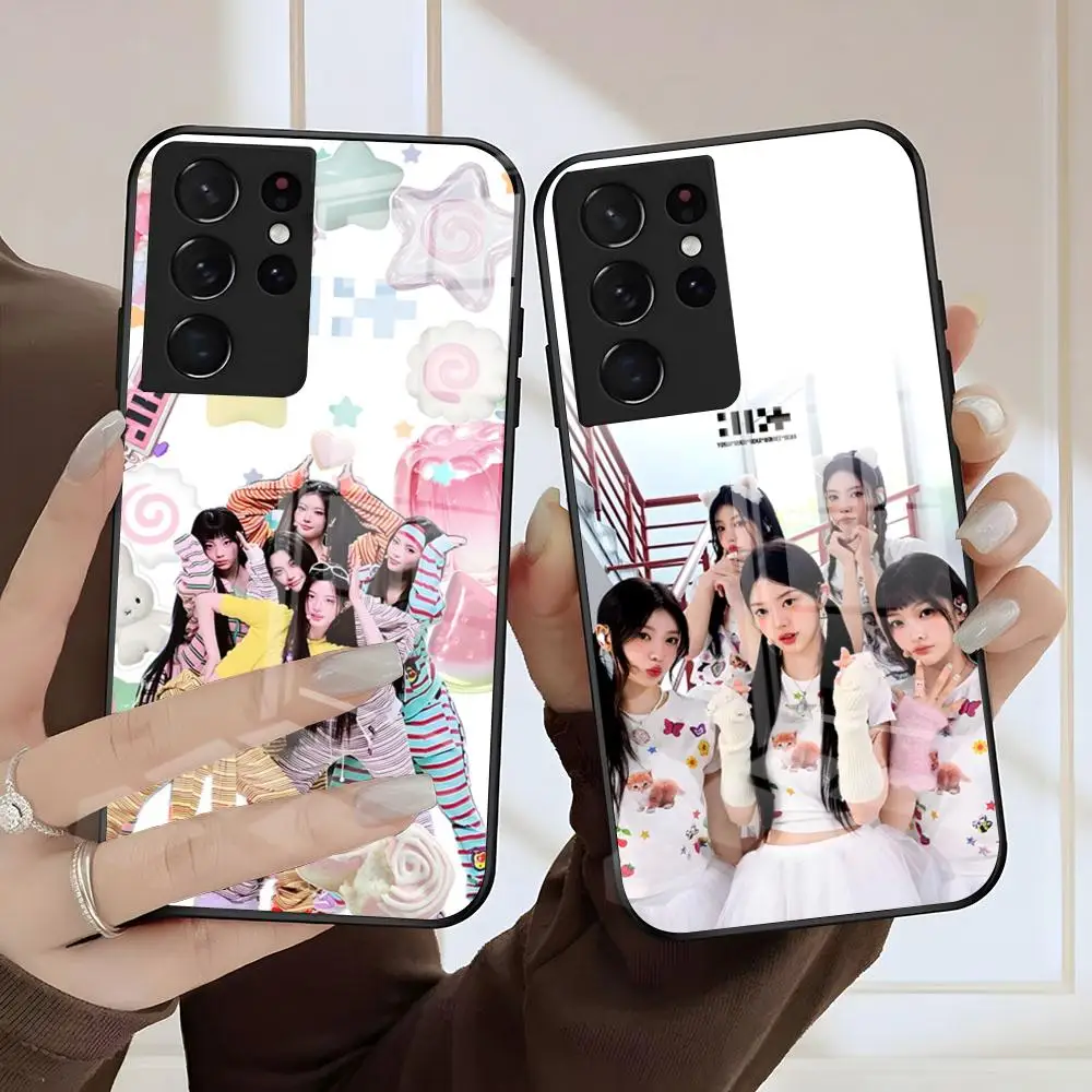 Фото Чехол для телефона KPOP I-ILLIT для Samsung S26 S25 S24 FE S23 S22 S21 Plus S20 Ultra Note20Ultra, черный стеклянный чехол №1