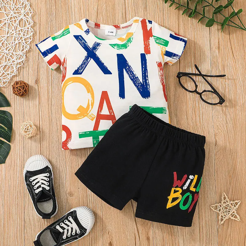 

Baby Boy Clothes Children Casual Outfits Infant Letter Print T-shirt + Solid Shorts 2pcs Set Toddler Summer Clothing Sets