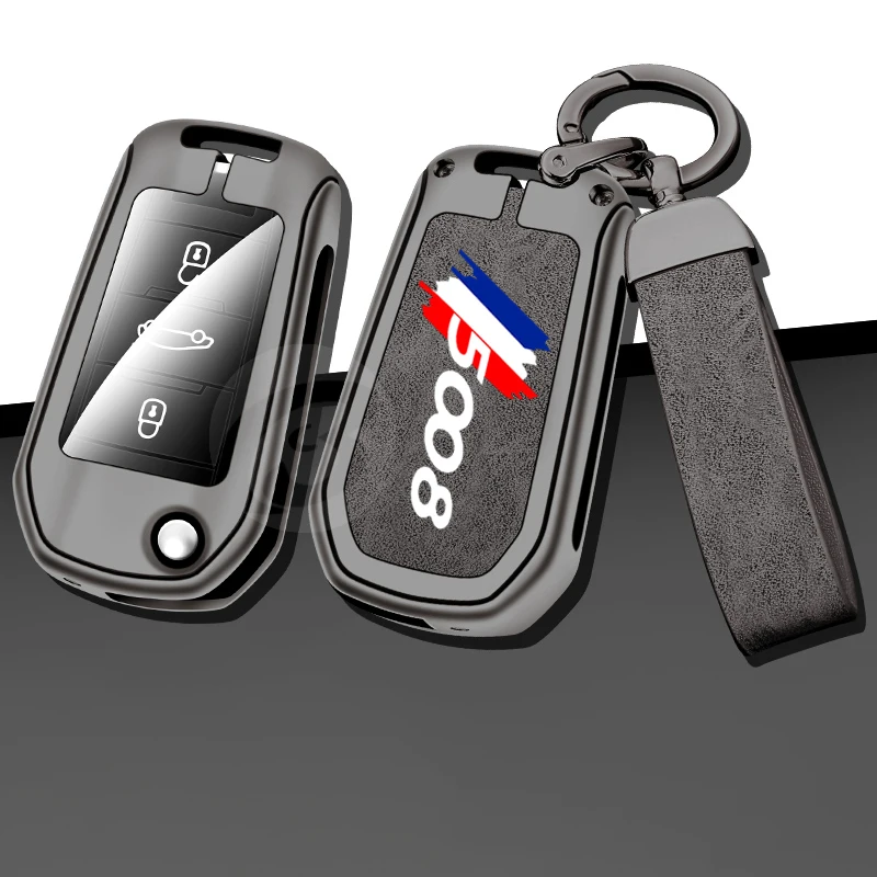 

Zinc Alloy Leather Car Smart Remote Key Case Cover Shell Fob Holder for Peugeot 5008 Key Bag Keychain Auto Interior Accessories