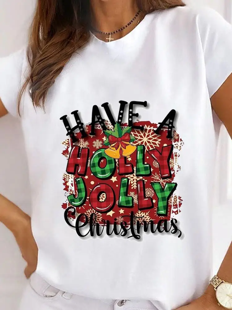 Милый тренд модная Новогодняя женская футболка с милым принтом топ одежда