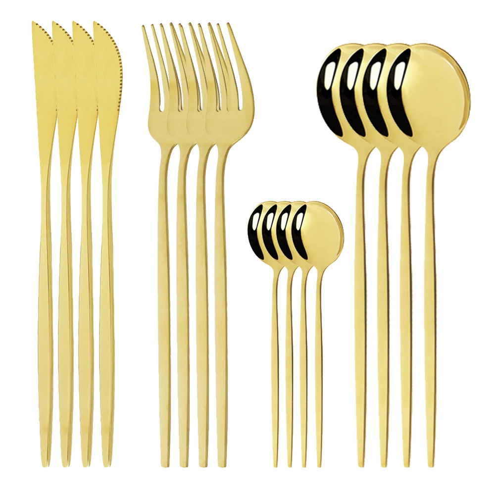 

16Pcs/Set Gold Dinnerware Set Stainless Steel Cutlery Set Dinner Knife Fork Spoon Kitchen Party Silverware Set Tableware Supply