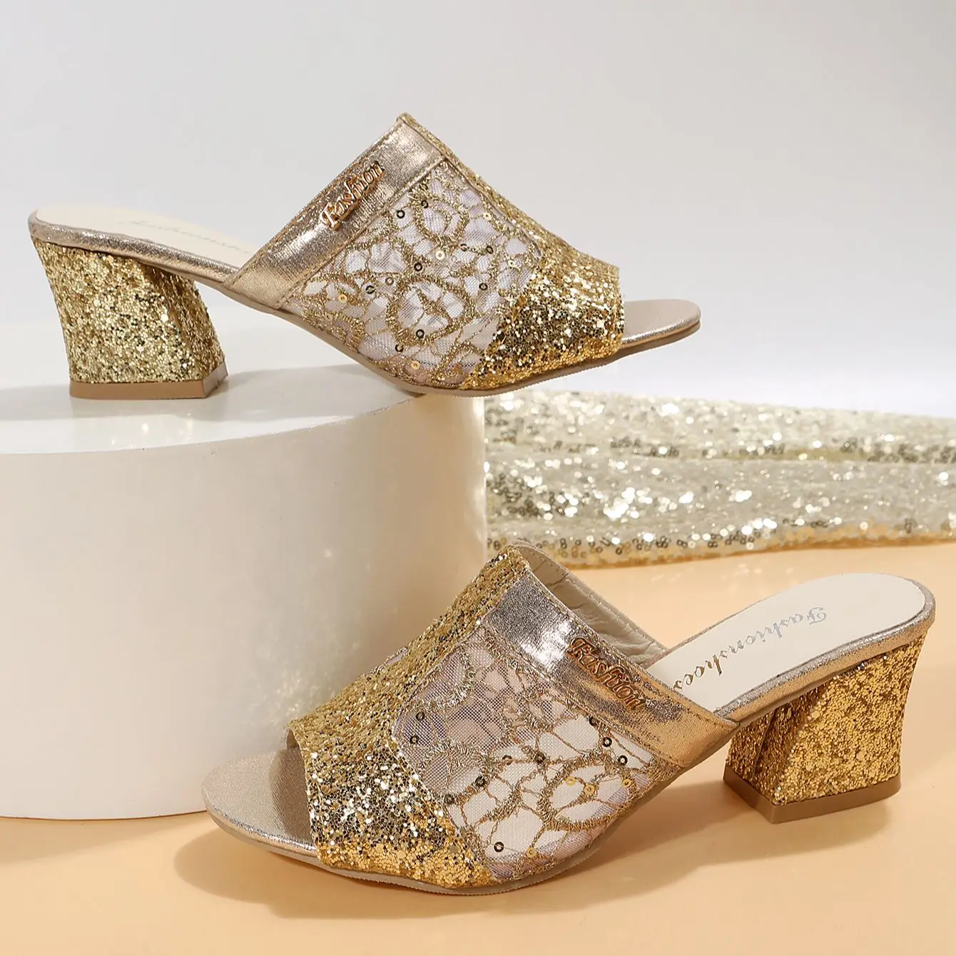 Women's shoes Mueller Shoes Sequin fashion Beach Slippers summer sexy solid color gold silver black