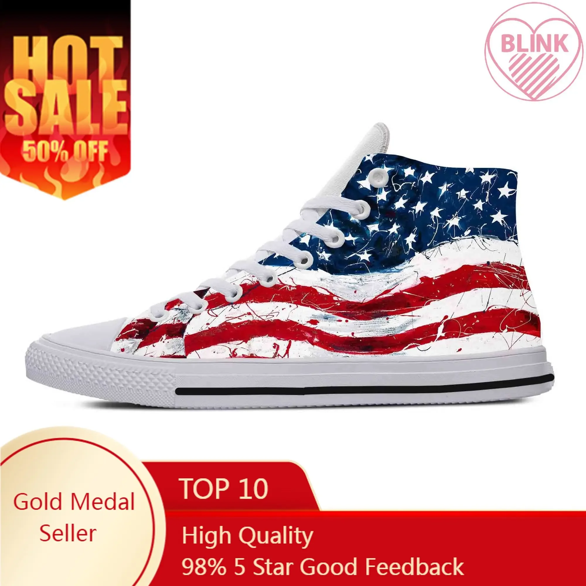 

American America USA US Flag Patriotic Pride Cool Casual Cloth Shoes High Top Comfortable Breathable 3D Print Men Women Sneakers